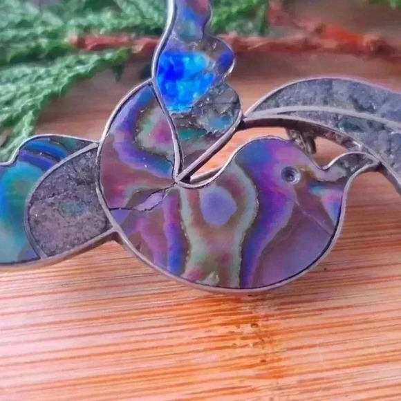 925 sterling silver and abalone inlay brooche - Picture 3 of 8